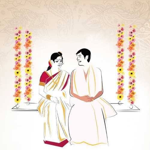 OONJAL (THE SWING) -
Oonjal is a swing on which the marrying couple sit on and ride forth and back. They are surrounded by ladies of the family who sing songs praising the couple (Laali). 

The swinging chains are a representation of the unbreakable bond with the divine, and the swaying motion signifies the ups and downs of married life and the need for the couple to support each other through it all.