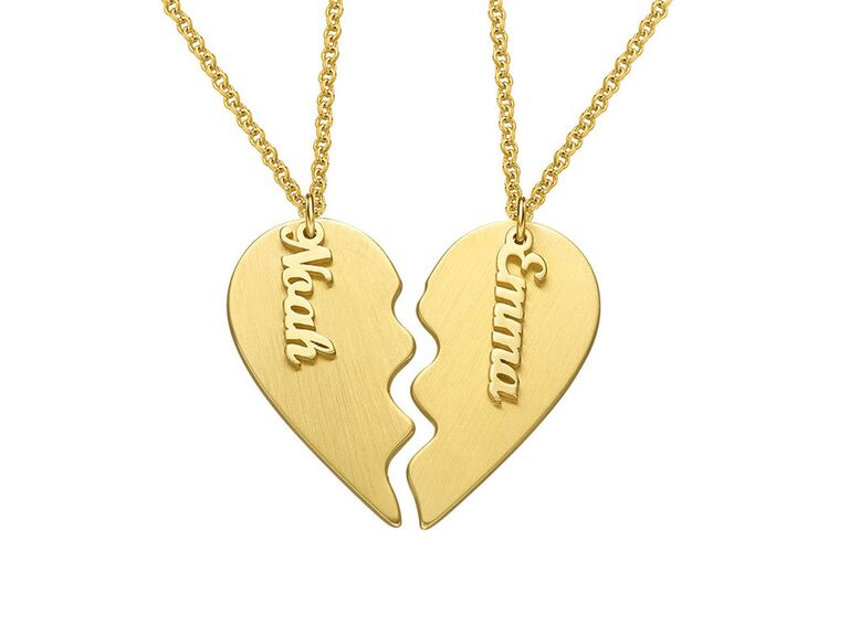 MYKA gold personalized matching heart necklaces for couples
