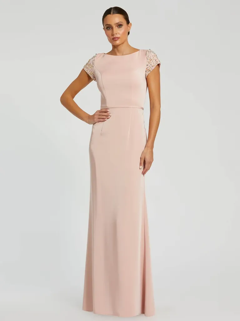 Pink embellished cap sleeve grandmother of the bride dress from Mac Duggal
