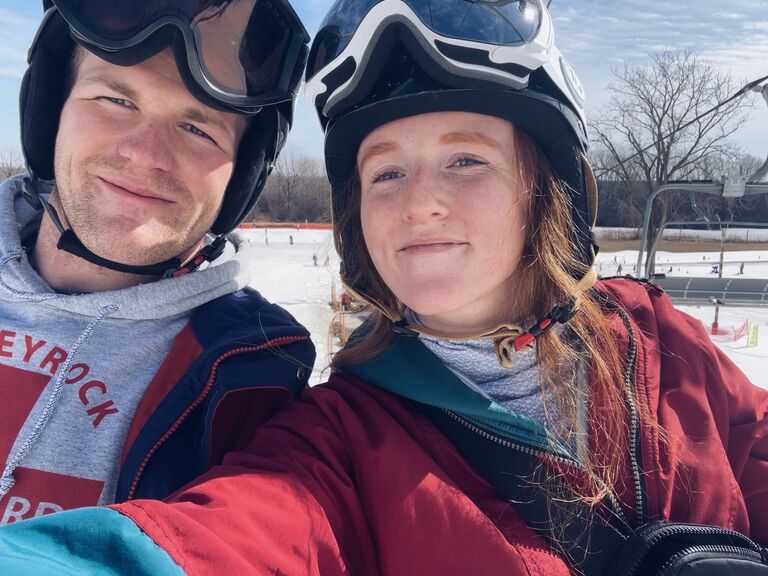 6 Months of dating--celebrated by learning to snowboard at Wilmot "Mountain" in Wisconsin. 