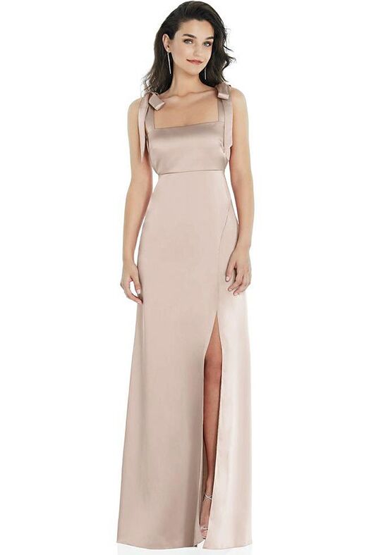 One-Shoulder Draped Cuff Maxi Dress with Front Slit