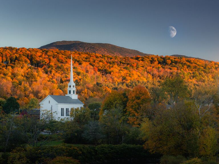 Stowe, Vermont on a romantic autumn day in October