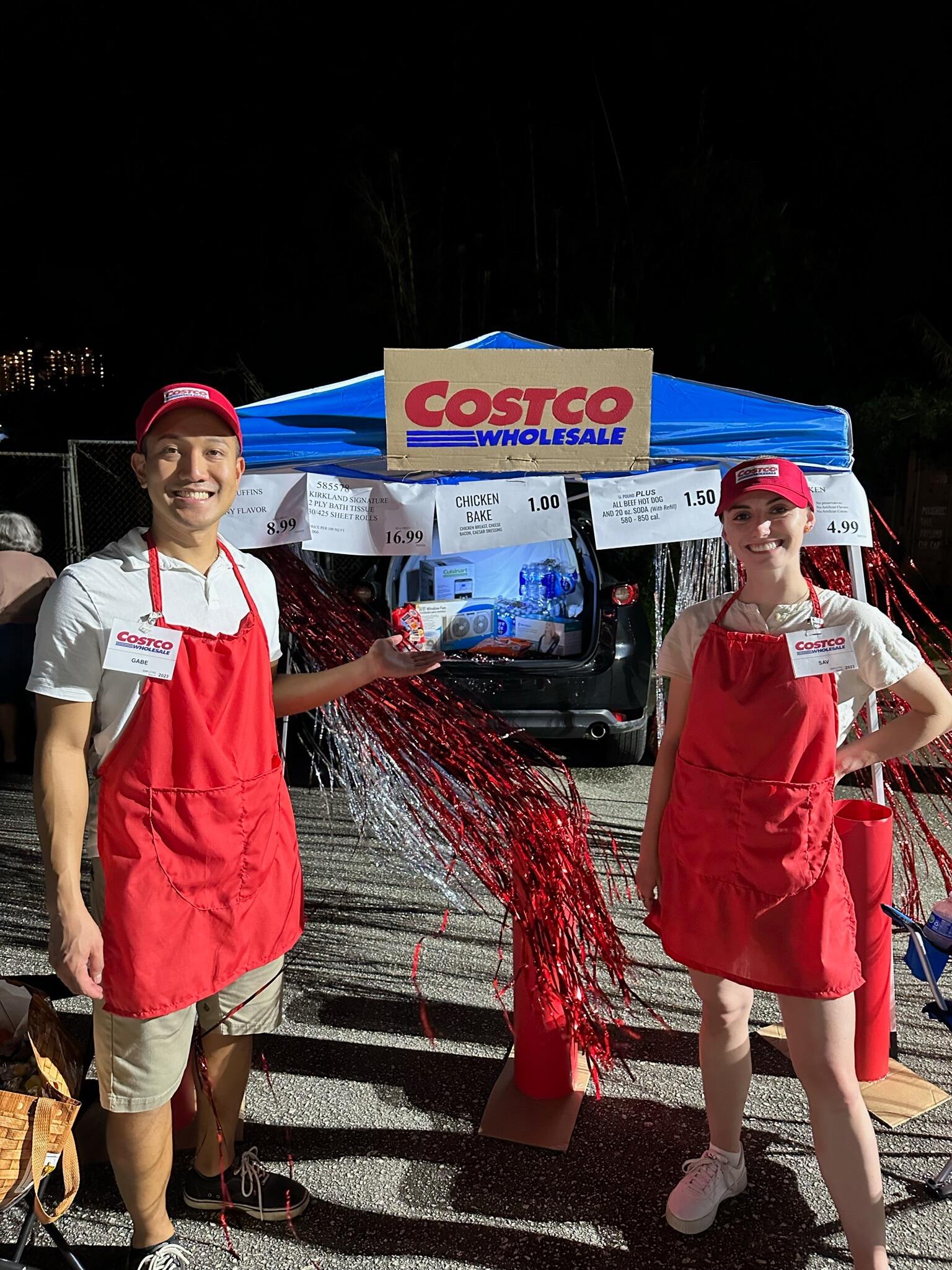 Missing some of the luxuries of stateside life, they dressed as Costco employees for Halloween.