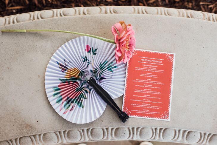 Colorful Red Wedding Program With Asian Fan