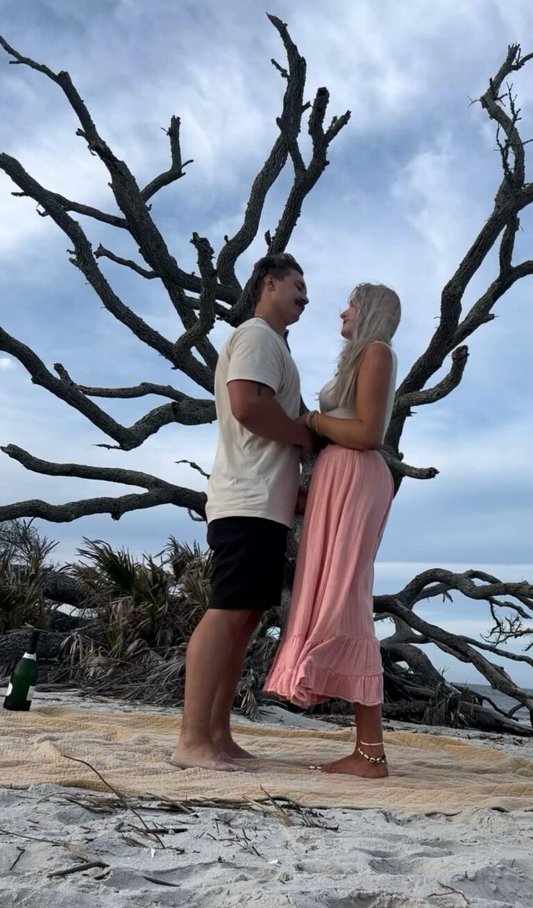 He took her to a beach on Jekyll Island full of petrified wood called, Driftwood Beach. It looked like a scene out of Alice and Wonderland.