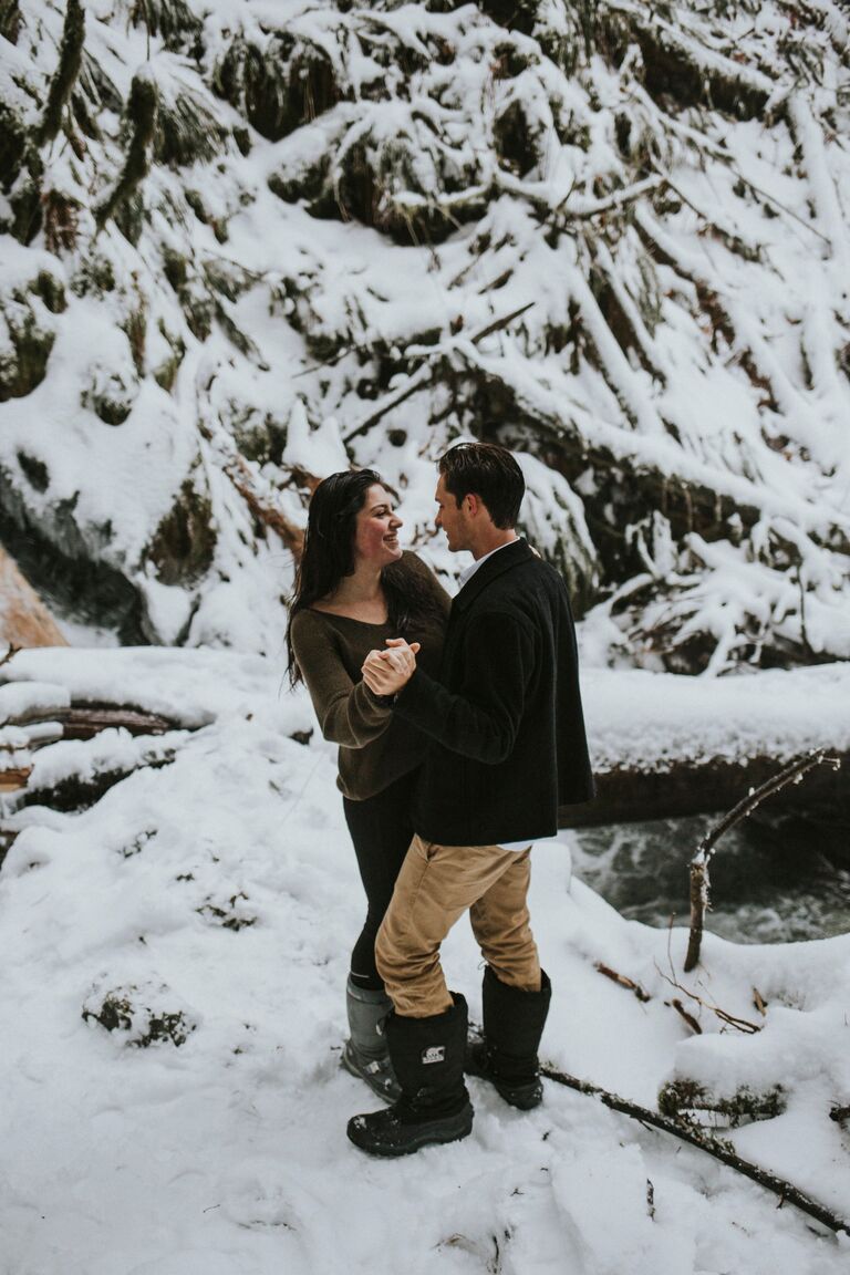 Our good friend Jared took some photos of us in the snowy woods behind Maraina's family home in Chilliwack, BC