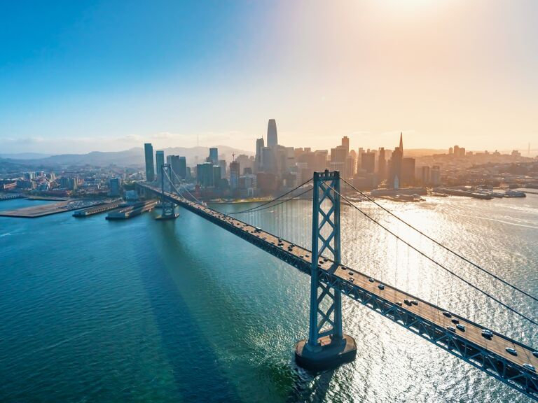 Bird's eye view of Bay Bridge in San Fransisco, California