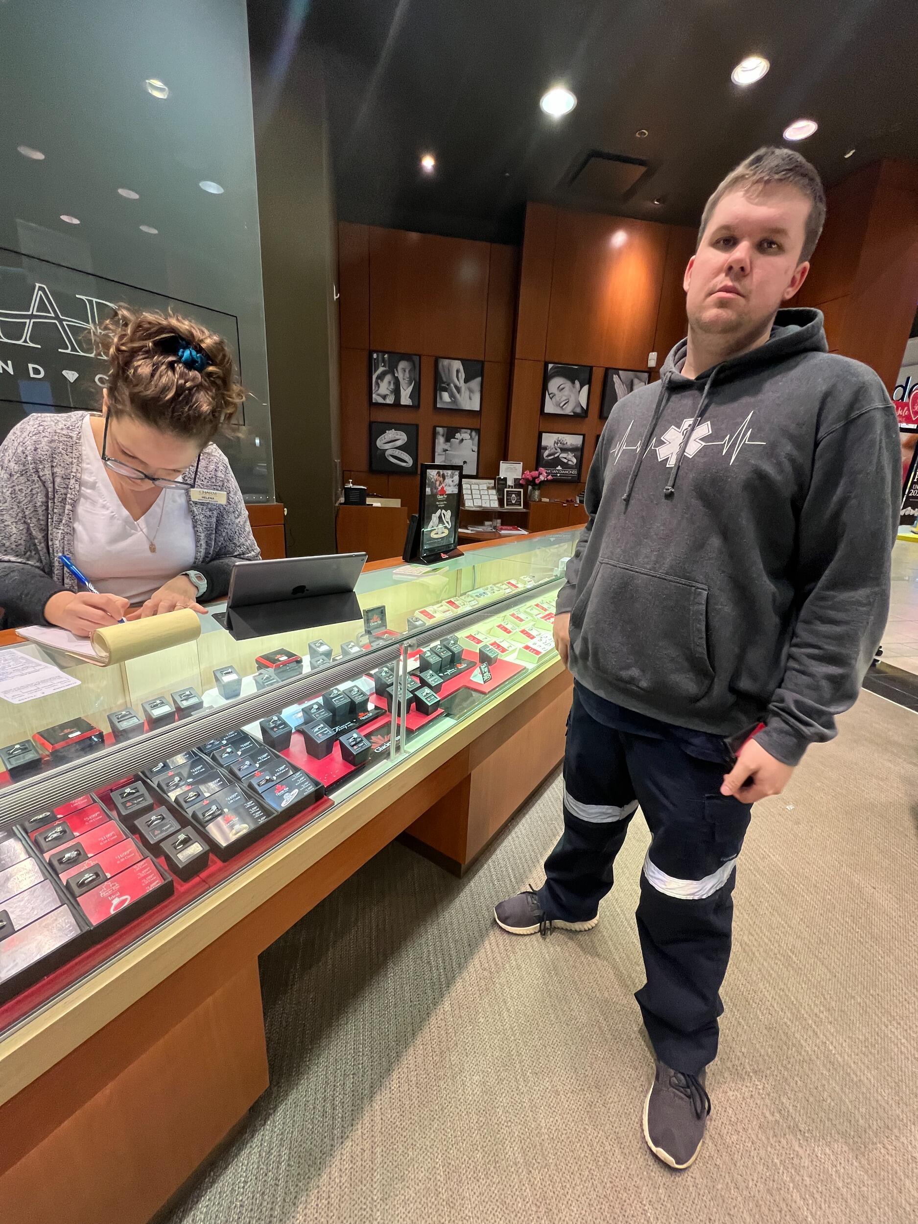 Designing and buying the ring at Charm Jewelers. Thanks Helena for all the help!