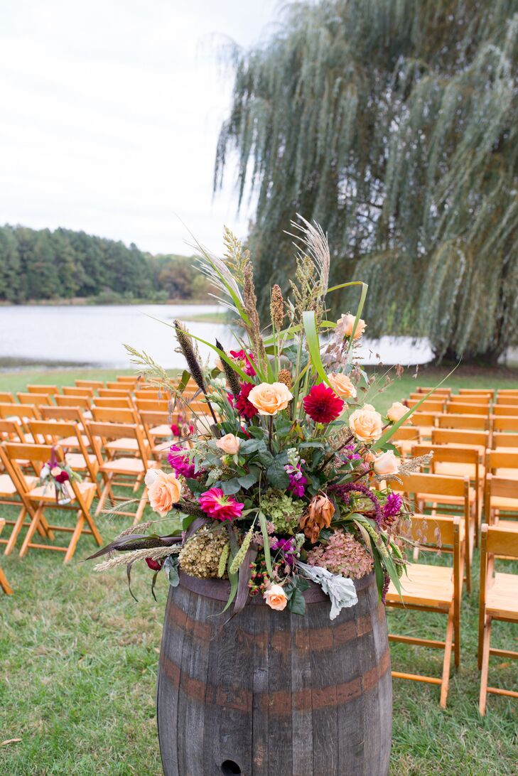 Rustic Wine Barrel Flower Arrangement