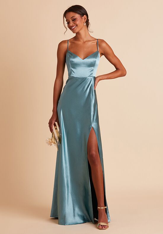 Grey satin hot sale long dress