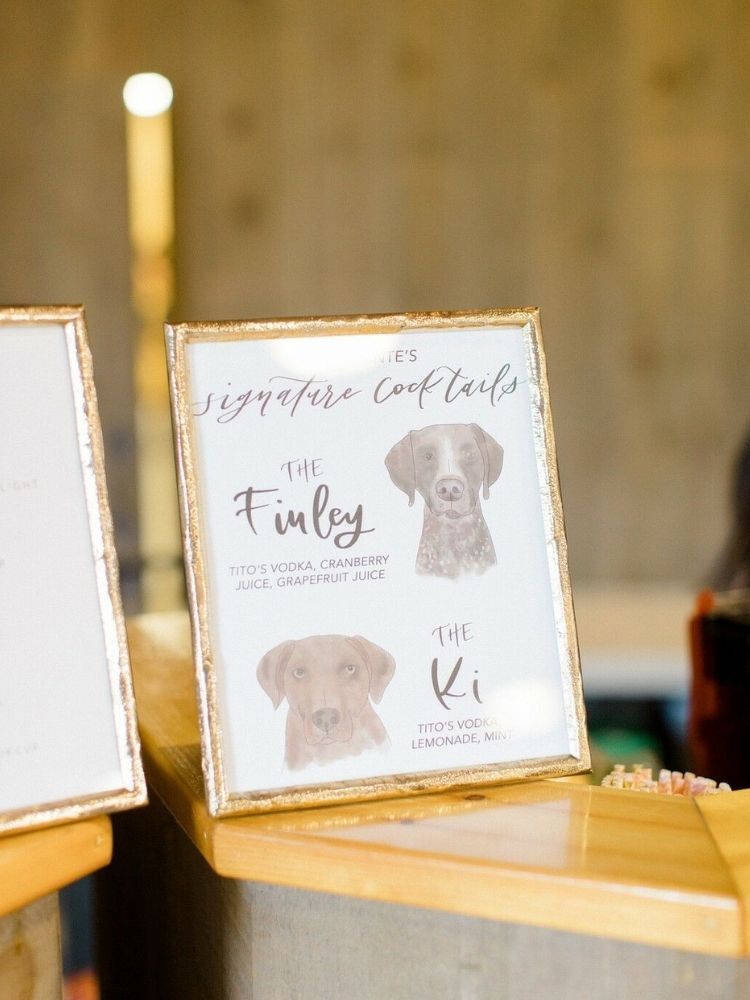 illustrated signature cocktail menu with dog drawings