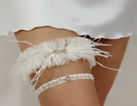 tulle ostrich feather garter with crystal embellishments