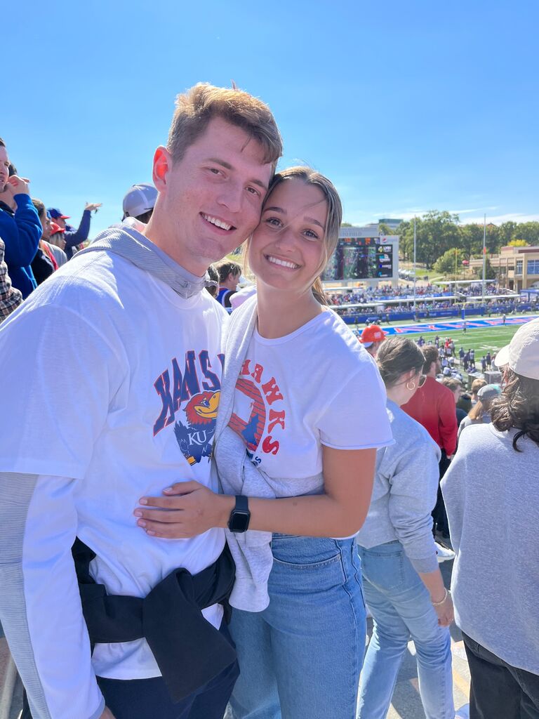 "But Ruth replied, 'Don’t urge me to leave you or to turn back from you. Where you go I will go, and where you stay I will stay.'" Ruth 1:16    ||       When January 2023 rolled around, Zac was ready to begin his Masters. We were blessed to have a semester together at KU while Zac studied Aerospace Engineering, exploring if it was the path for him. By the end of the semester, he realized God was calling him to become a football coach, so he returned to Northwestern. In the meantime, I graduated in May from KU with a degree in Poli Sci and Spanish with law school in mind. This semester together was transformational for us because we realized how amazing it was to live two minutes away :) After this, there was no going back! 