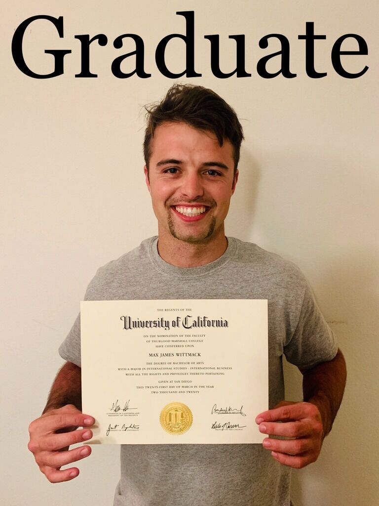 Max graduates from UCSD, but didn't attend the ceremony... classic.