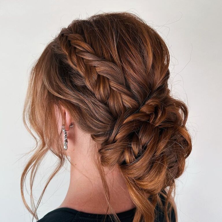 Classic braided wedding updo for long hair
