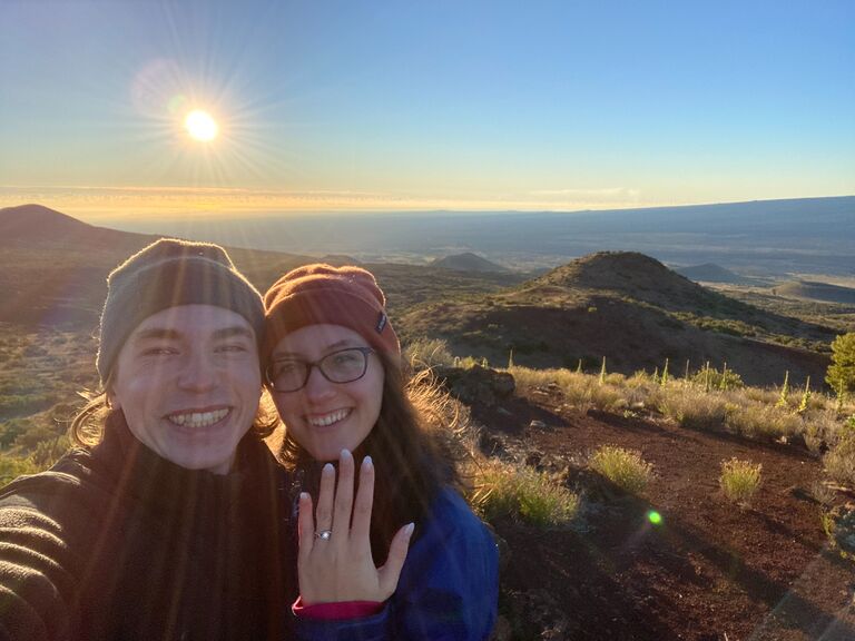 Officially engaged! At sunrise on the Mauna Kea Volcano on the Big Island of Hawaii