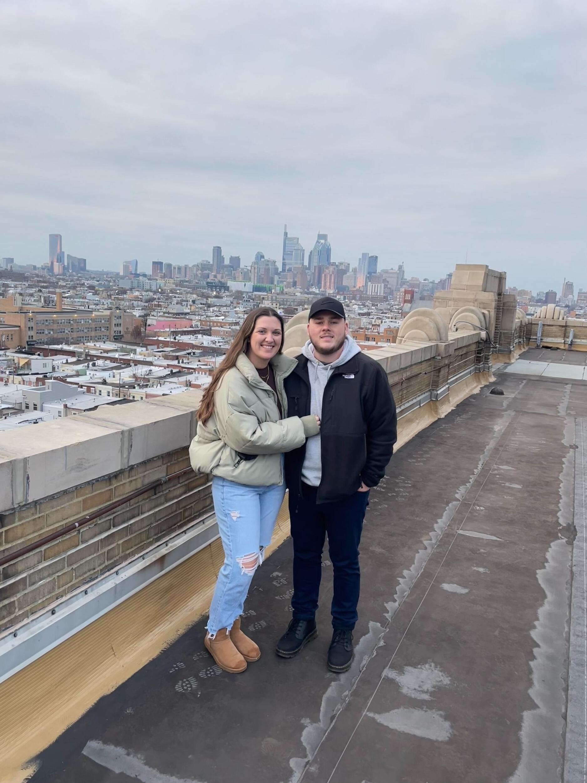 Taking a picture in the same spot we did almost three years before, but now it's officially where we are getting married!