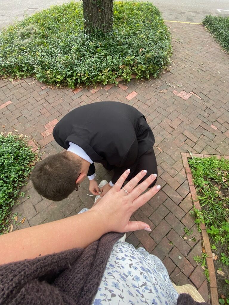Was always joking about proposing by kneeling down to tie shoes, except it happened for real! 