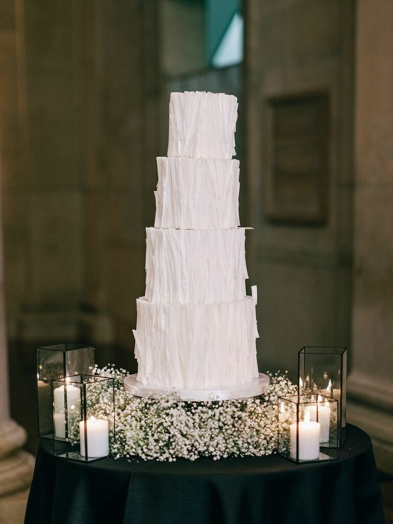 Bark effect white 2024 wedding cake