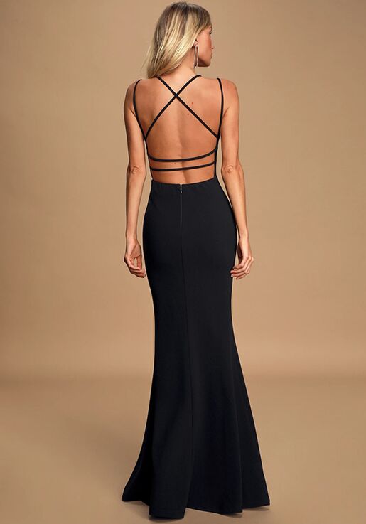Lulus All This Allure Black Strappy Backless Mermaid Maxi Dress