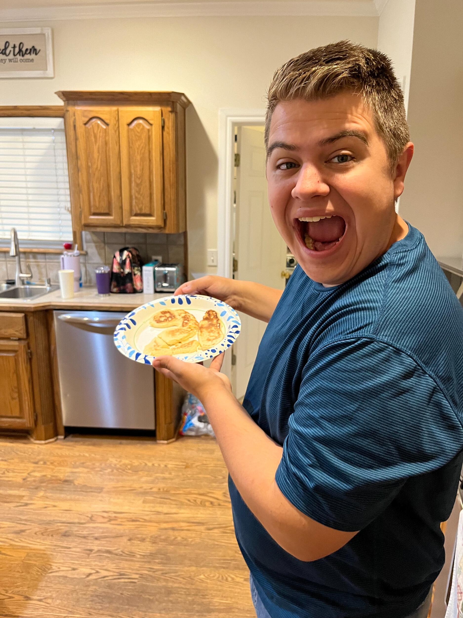 Caleb's 21st birthday! Julia made number pancakes!
