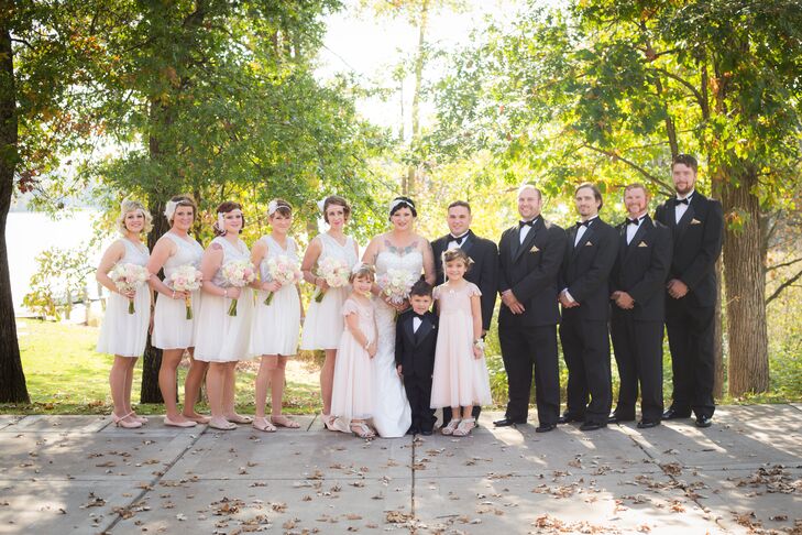 white and silver bridesmaid dresses