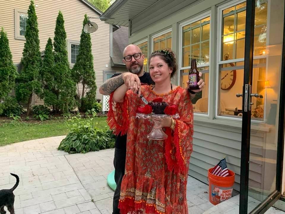 Celebrating the engagement in Wisconsin with a small group of Angela's close friends during the pandemic.