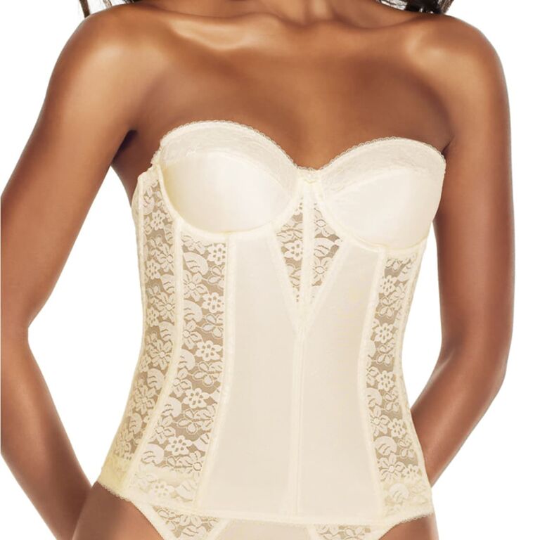 Dominique Low Back Bridal Bustier in Satin and Lace - 32A - Black