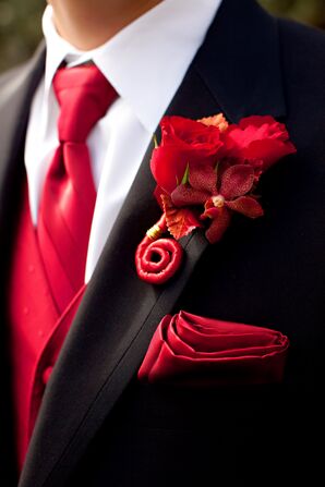 Red and White Orchid and Rose Centerpieces