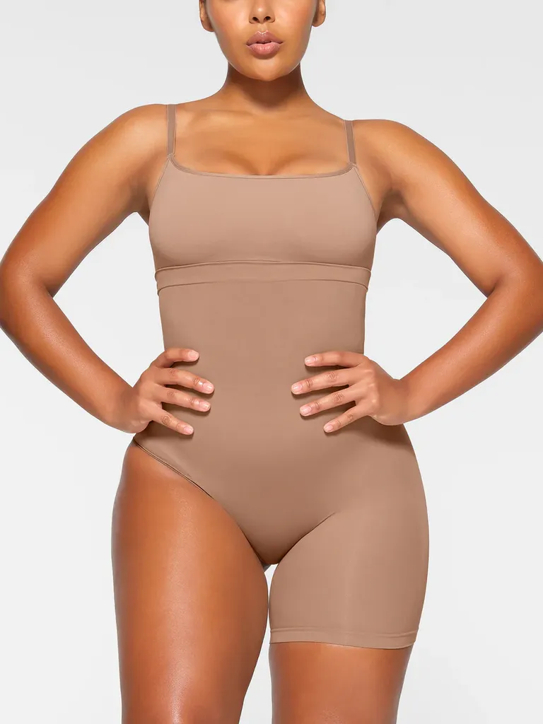 Tummy Control Shapewear for Women One Piece Square Neck Seamless Bodysuit  Open Bust Mid Thigh Body Shaper Shorts