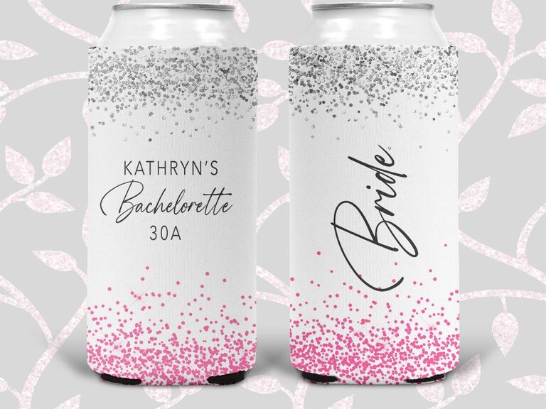 Bride w/Diamond Silver Glitter Bottle Cooler, Bachelorette Koozie