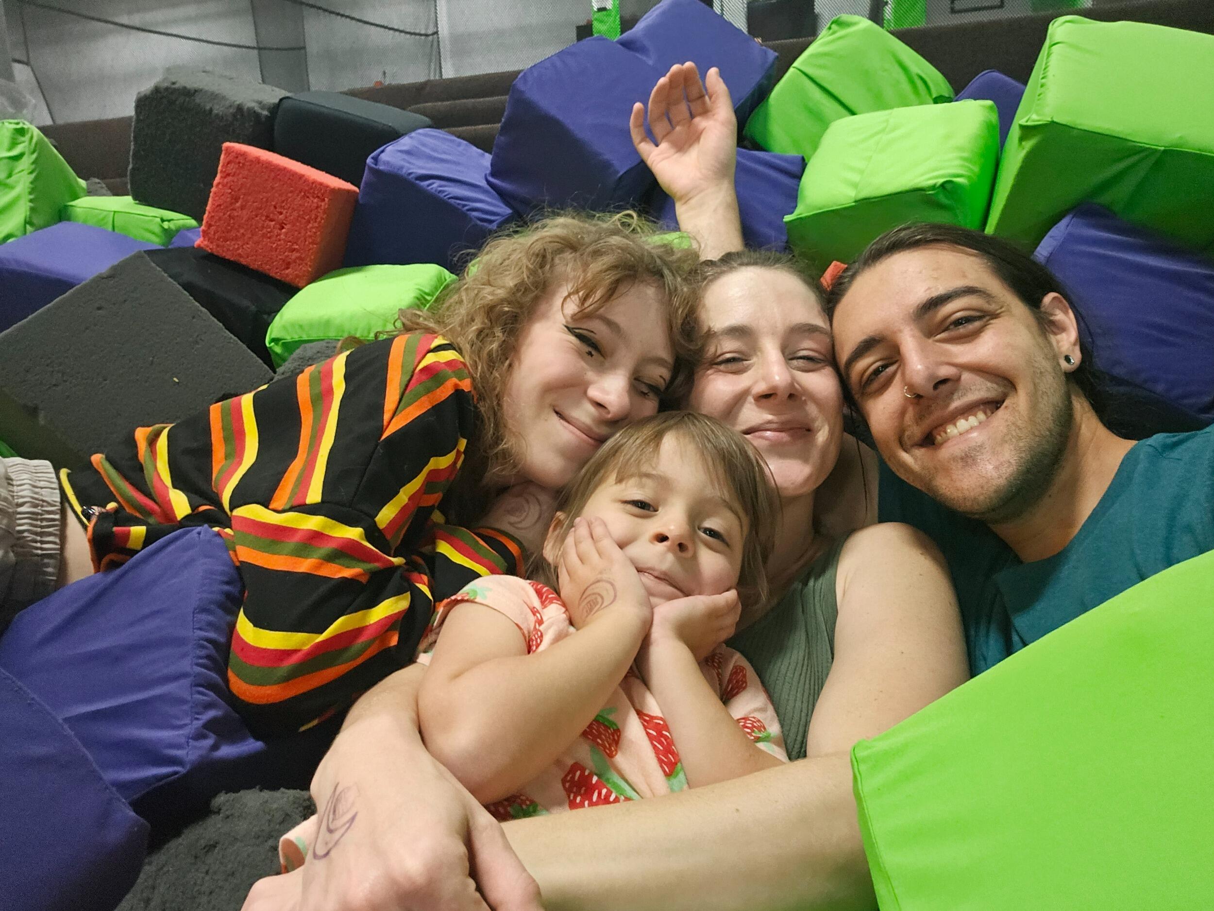 Celebrating two years together as a couple with the girls at the trampoline park