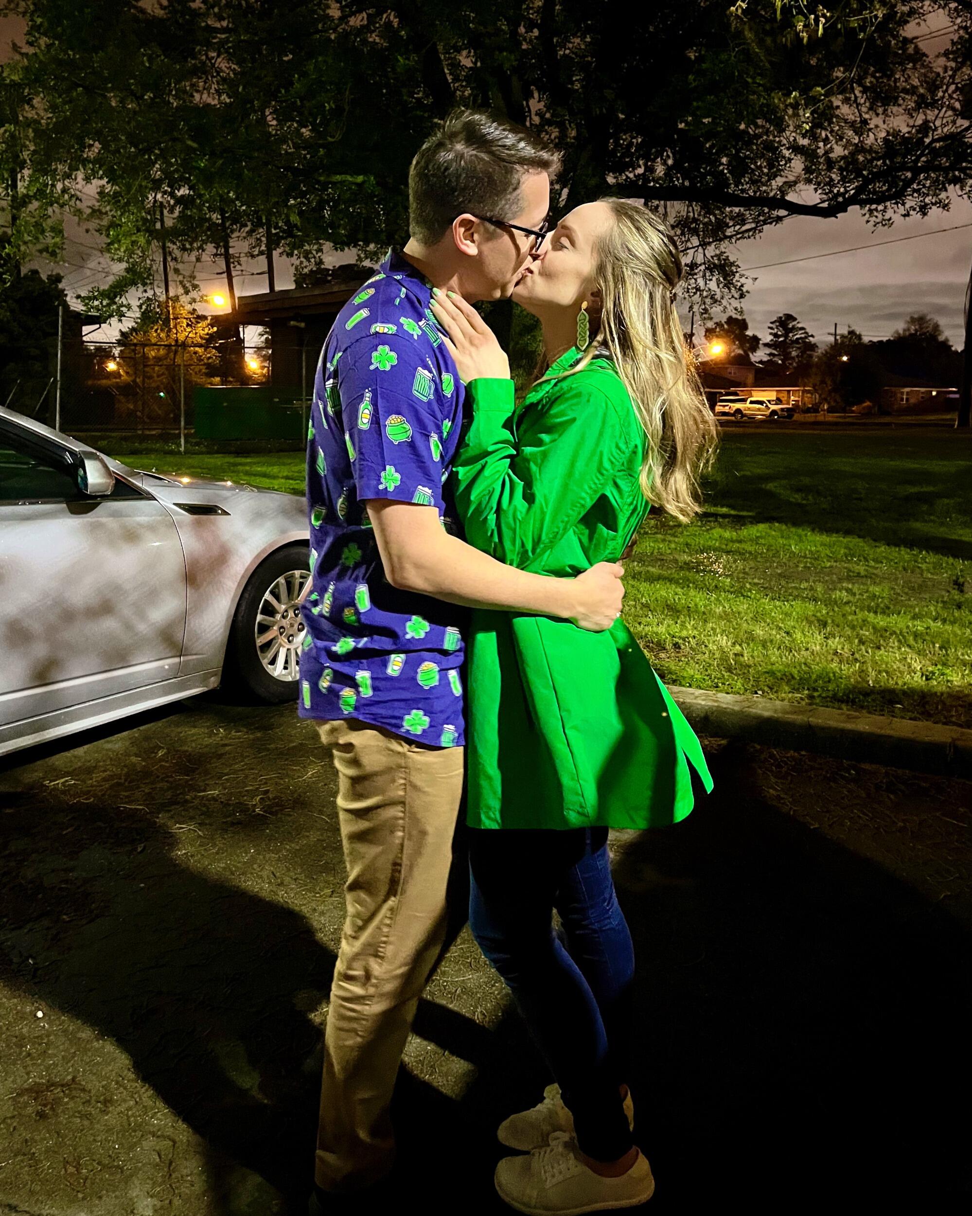 Abby takes this photo of Kirsten and Tyler in New Orleans, where Kirsten, Tyler, Abby, and Thomas have gathered to celebrate St. Patrick's Day. A week later, Kirsten uses this photo to officially hard launch the romantic relationship with Tyler to the internet with the following caption: 
"Please consider this a formal retraction of all condescending and dismissive comments I have made over the years about the best friends-to-lovers trope. Apparently, I myself have been in a nauseating rom-com since 2007. How embarrassing."