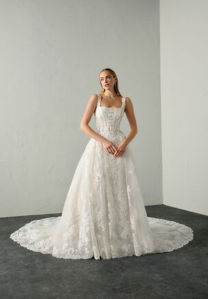 Sparkling Lace Ball Gown with Square Neckline and Basque Waistline