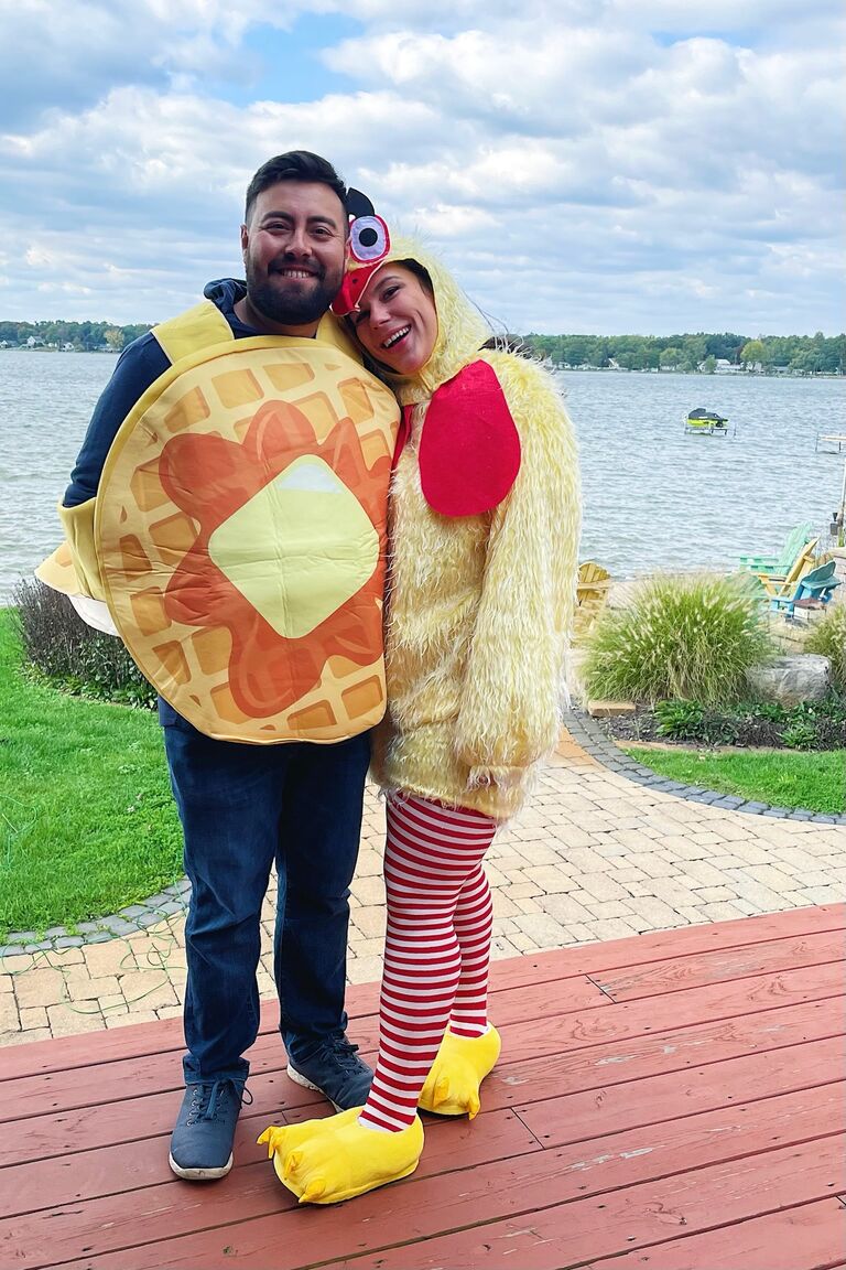 Our first Halloween together, chicken and waffles!