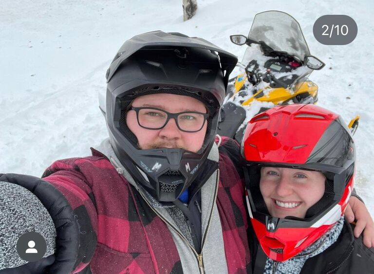 They tried snowmobiling for the first time on new years eve. Hunter enjoyed it. Jill was terrified. 