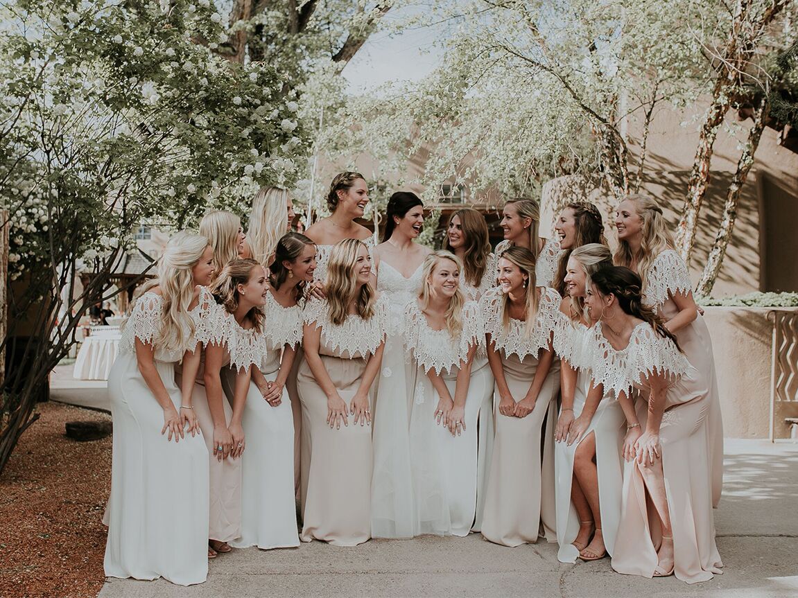 Bride and bridesmaids in white dresses
