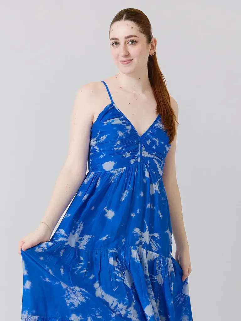 Blue tie dye maxi mommy and me dress for wedding from Pink Chicken