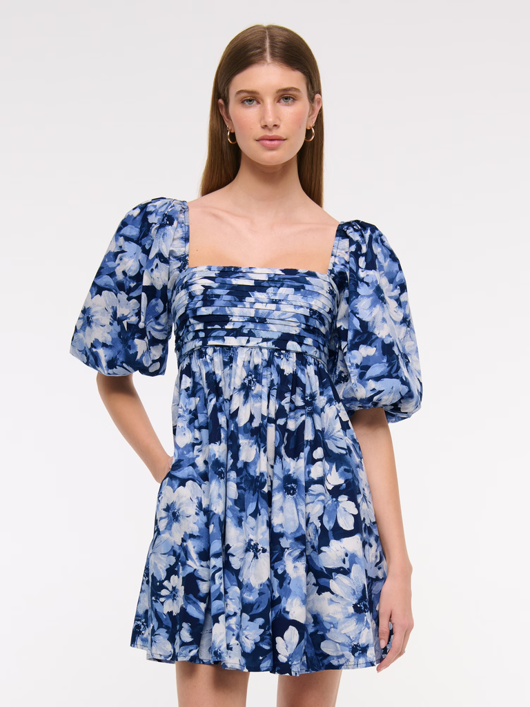 Blue floral puff sleeve mini mommy and me mini dress from Abercrombie & Fitch