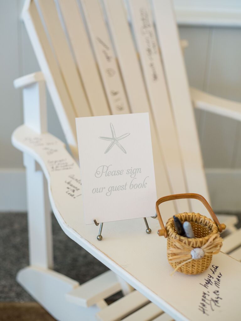 white Adirondack chair unique wedding guest book idea