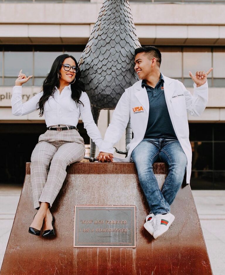 THE PURSUIT OF OUR CAREERS - 
Together we tackled our Bachelor's degrees where we would cement our individual passions for Medicine and Law. UTSA was a pivotal point in our relationship where we learned how we each studied. Surprisingly so, we discovered we have drastically different study methods. Also, due to polar opposite degrees, we couldn't even help each other study. All we could do was support and be there for each other through every panic attack along the way... and trust us there were several. We got through school by motivating each other, spending about 90% of our dates at the library, and reminding each other that God would not let us down.  