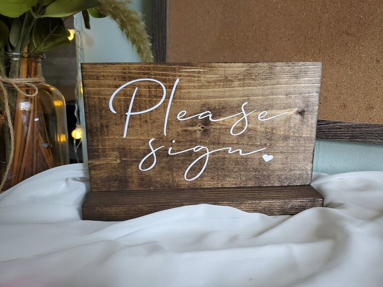 Wood wedding guest book sign