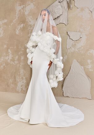 Satin Fit and Flare Gown with Rosette Lined Sweetheart Neckline
