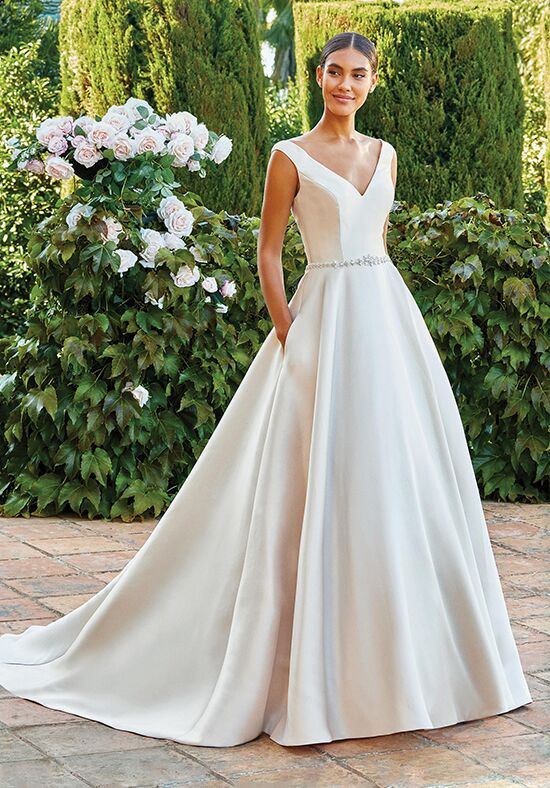 satin low cut wedding dress