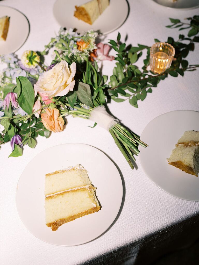 slices of wedding cake on plates
