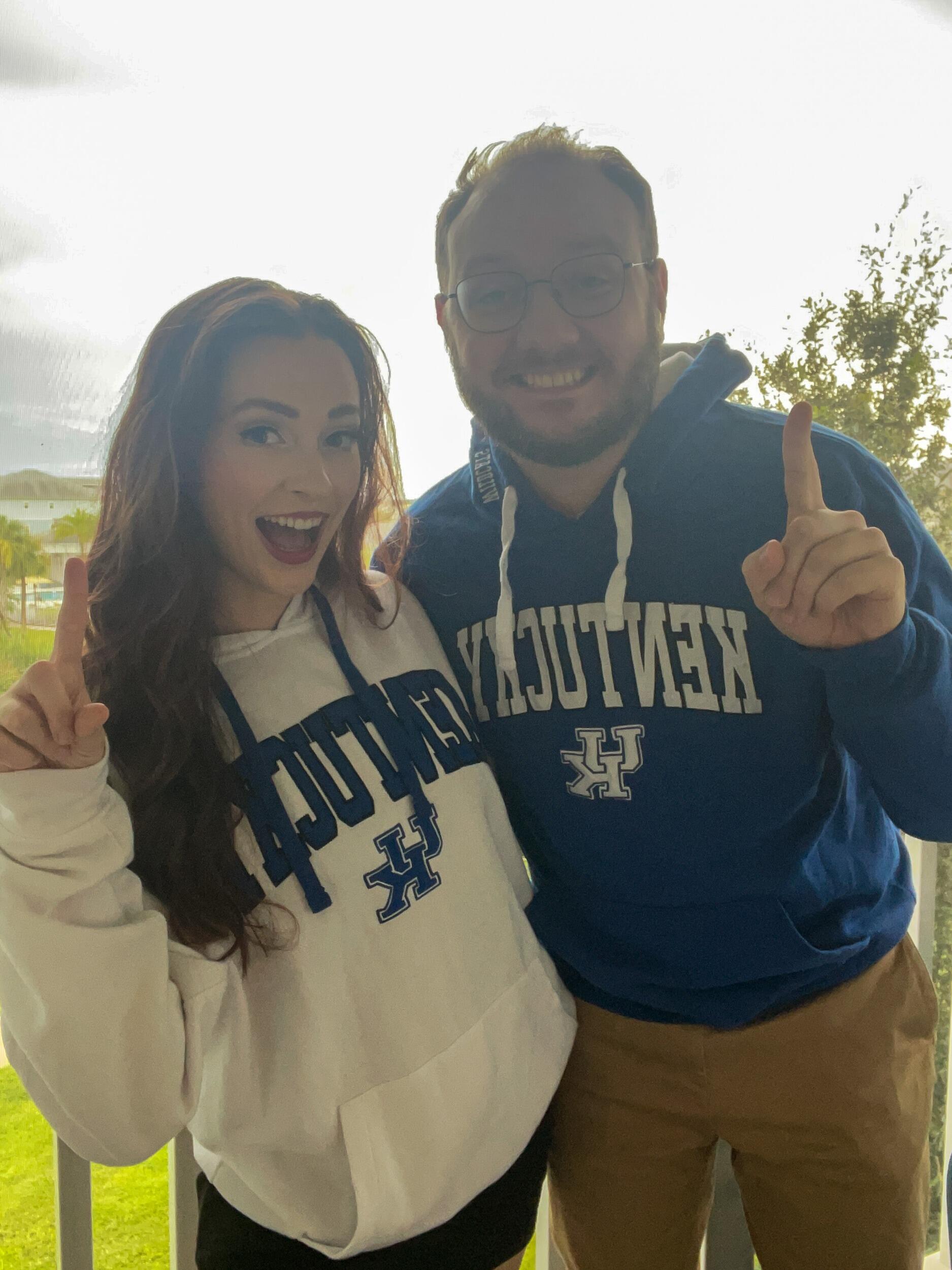 First day of school picture, Carson getting his Masters and Jamie getting her PhD