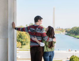 Couple standing in front of National Mall in Washington DC 