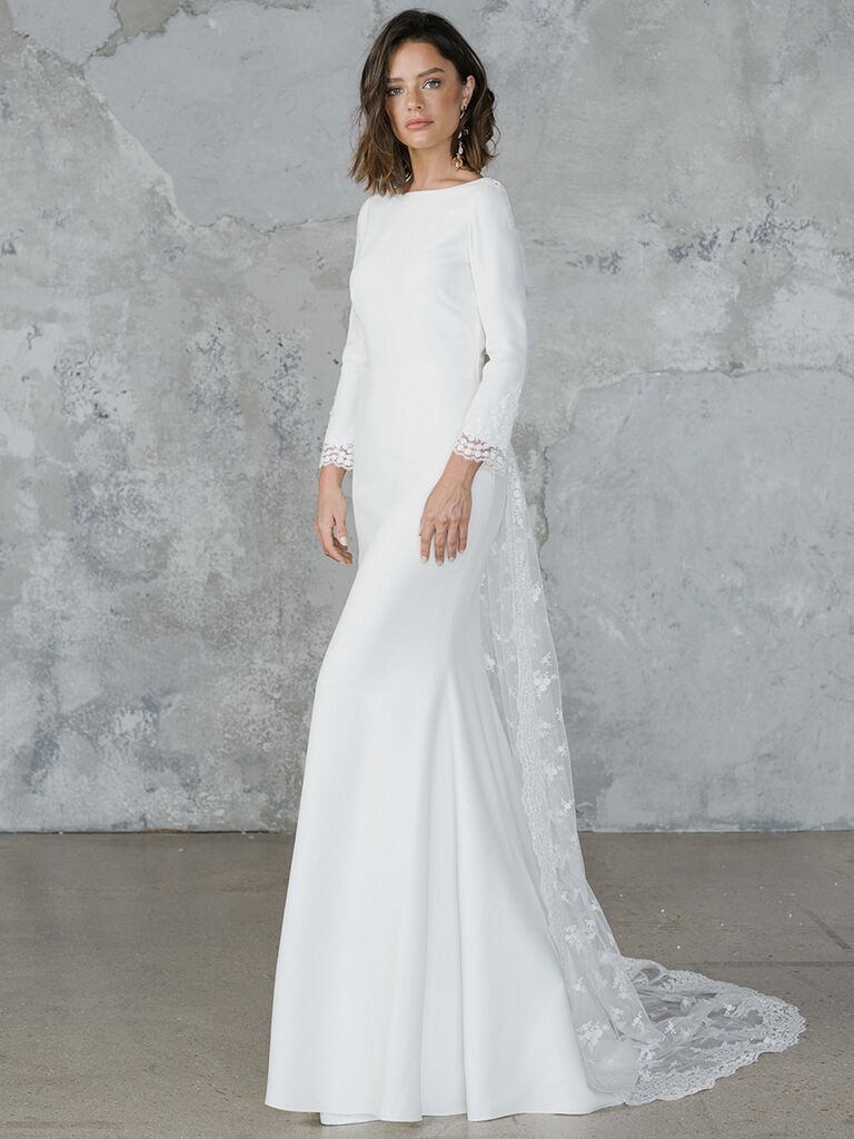 boat neck long sleeve wedding dress