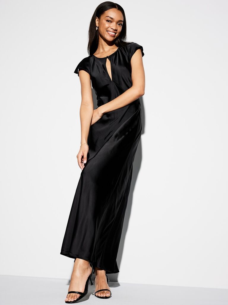 long lace formal black evening dress product info and reviews Leely Women with Sleeves High Neck A Line Size:US22+ Button front black dress plisse
