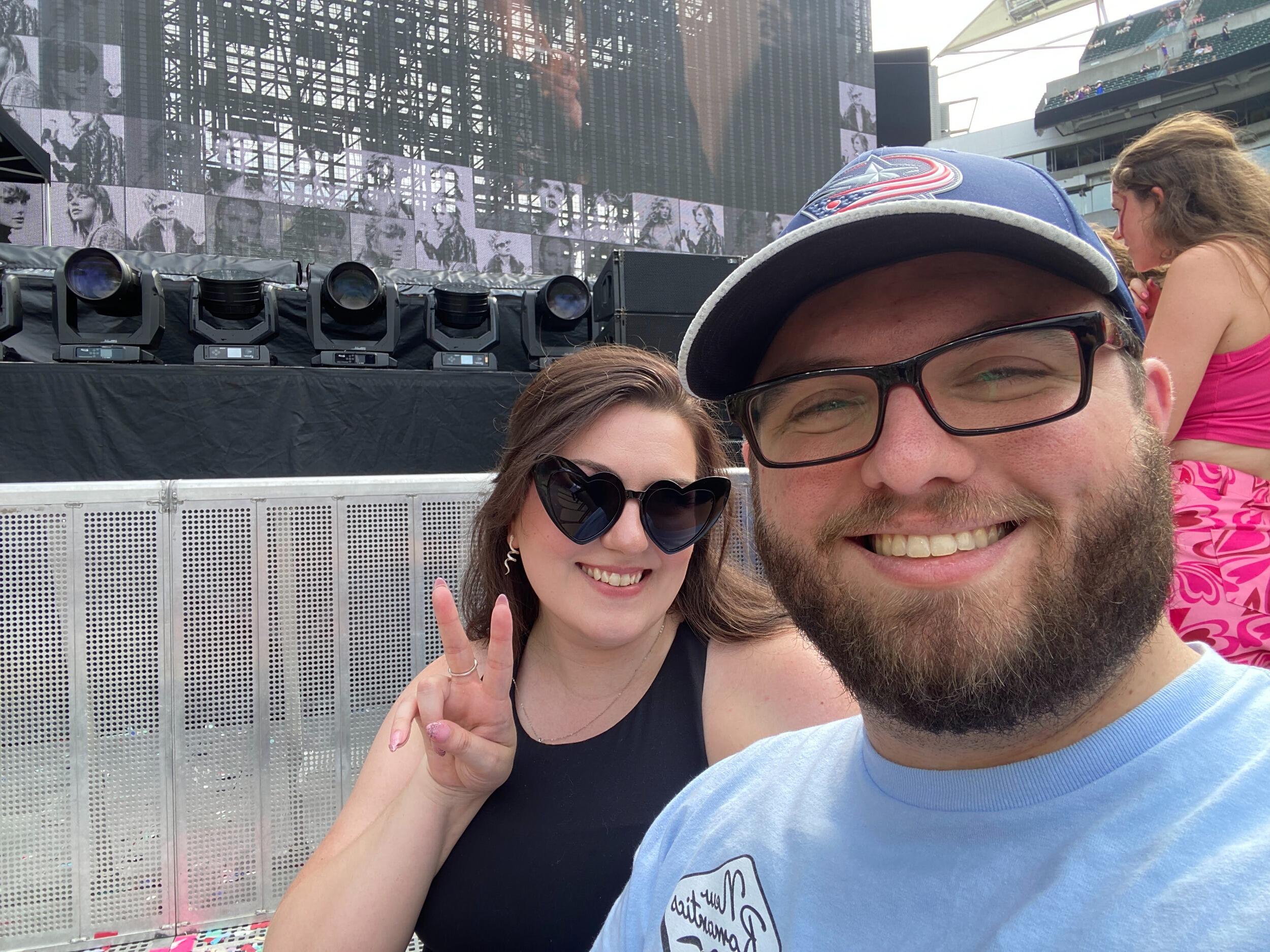 We're front row for Taylor Swift, who unknowingly facilitated the swipe right that brought us here today. Hearing the soundtrack for our last few years live is beyond special.